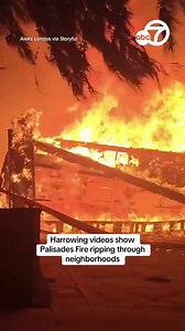 1.3M views · 21K reactions | Harrowing videos show the Palisades Fire ripping through neighborhoods burning at least 1,000 structures and forcing thousands to evacuate their home. Farther inland, the Eaton Fire has exploded to more than 10,000 acres and is being blamed for two deaths while the Hurst Fire in Sylmar has prompted more evacuations. https://abc7ne.ws/4h3Z0Wy | ABC7 News | Facebook
