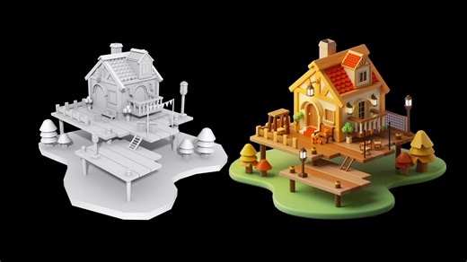 【3Dmax场景建模】梦幻小木屋场景制作，3dmax新手入门练习案例