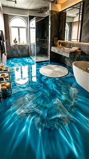 Luxury Bathroom Floor Transformation With Ocean Turquoise Epoxy #aesthetic #epoxy