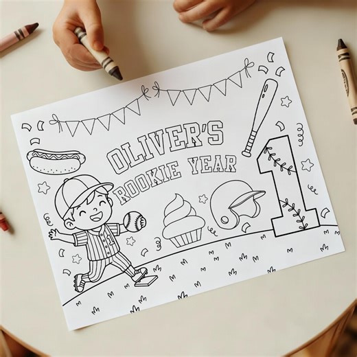 Editable Baseball Birthday Party Coloring Page, Printable Rookie Year Party Placemat, Baseball Theme Sheet, (instant Download), H35 - Etsy