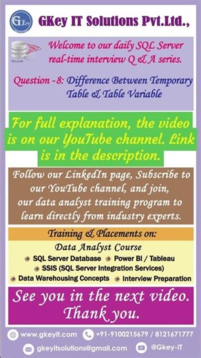 Question 8 Difference Between Temporary Table & table Variable