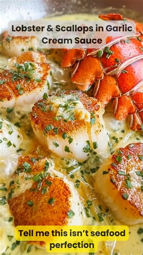 Lobster & Scallops in Garlic Cream Sauce Elegant, creamy, and unforgettable — this dish brings restaurant-quality flavor right to your table. 🧂 Ingredients: 1 lobster tail (about 6 oz) 6 large sea scallops, patted dry 3 tbsp butter (divided) 2 cloves garlic, minced 1 cup heavy cream ¼ cup dry white wine (optional) ¼ cup grated Parmesan cheese 1 tbsp lemon juice 1 tbsp chopped parsley Salt and black pepper, to taste 👨‍🍳 Instructions: Prepare the lobster: Cut the top shell of the lobster tail a