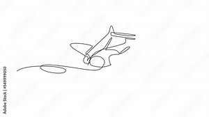 Animated self drawing of continuous line draw vintage airplanes models. Retro motor aircraft with propeller icon. Monoplane and biplane planes. Air transportation. Full length one line animation