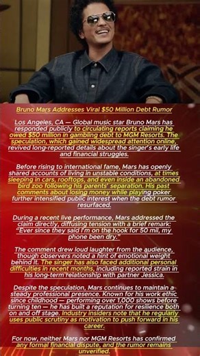 Bruno Mars Addresses Viral $50 Million Debt Rumor