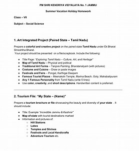 Holiday Homework - Social Science - Class VII1. Art Integrated... | Filo