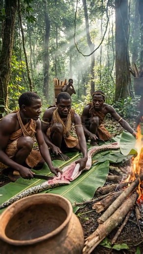 They Caught a Giant Python… Then Cooked It in the Jungle! 🔥🐍 #butchering #phyton #primitivecooking