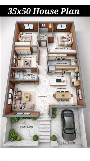 35x50 Feet House' Plan for Residential Families 3d Layout ✅#freehouseplan #3dhouseplan #construction