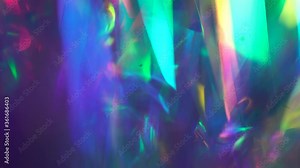 Crystal prism refracting light in vivid rainbow colors. Diamond neon purple holographic background