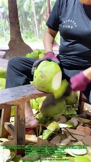 Amazing Traditional Coconut Peeling Skills: Watch the Master Work The Art of the Diamond Cut Expert
