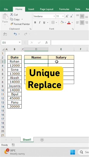 How to unique replace in excel | Covert data from one column to two column