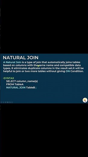 SQL NATURAL JOIN#SQLCourse #LearnSQL #DataAnalysis #SQLTables #SQLBasics