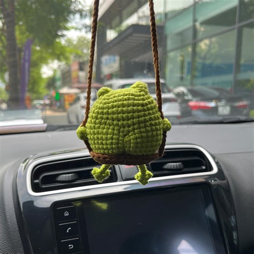 Handmade Crochet Frog Car Charm, Funny Rearview Mirror Hanger - Etsy