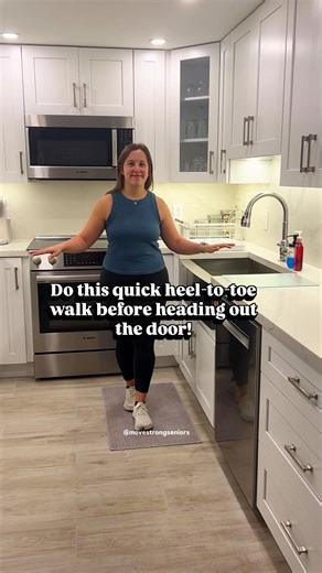 👣 Do this quick heel-to-toe walk before walking out the door! Tandem walking (placing one foot directly in front of the other) challenges your balance by narrowing your base of support. This trains your body to stay steady just like you’d need to if you slipped or stumbled. Because you’re stepping forward instead of standing still, it’s dynamic balance training, closer to real-life movement and a powerful way to help prevent falls. 🚶‍♀️ 🌐 Want more exercises to keep you confident and independ