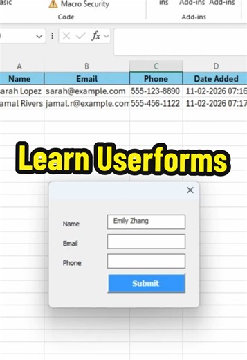 "📊 Stop using boring Excel sheets! This VBA UserForm writes data to E...