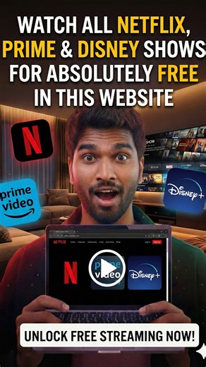 Venkata sai chowdary on Instagram: "Stop paying for Netflix, Prime & Disney like a fool 🤯 Yes, ALL shows. ONE website. ZERO money. Before this gets taken down… Save this reel 📌 Share it with your group 🔁 Comment “FREE” and I’ll drop the link 👀 Most people will ignore this and keep paying every month. Don’t be most people. . . . #netflixfree #primevideofree #disneyplus #ottaddict #freestreaming"