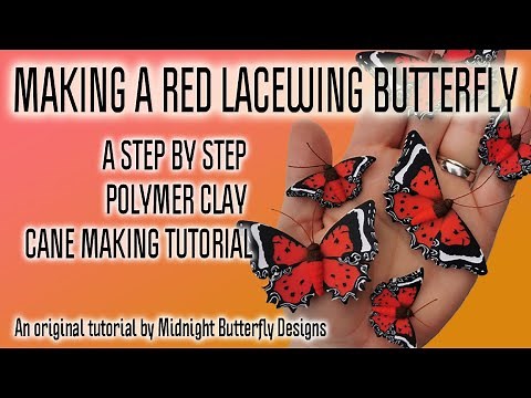 Red Lacewing Butterfly Polymer Clay Cane Tutorial