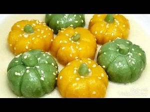 ขนมบัวลอยฟักทอง​ ไส้ทุเรียน​และไส้ถั่วเขียว​ Thai Dessert​ Pumpkin in Sweet Coconut Cream ( Bua Loy)