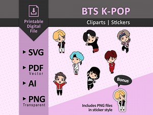 BTS Chibi Clipart Sticker Pack | K-pop Digital Stickers | Svg, Png of V, RM, Jimin, J-hope, Jin, Suga, Jung Kook | Army Gifts & Decals - Etsy Canada