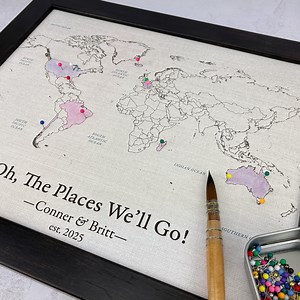 World Push Pin Map Personalized, Cotton 2nd Anniversary Gift, DIY Paint and Color in Travel Map 11x14 - Etsy