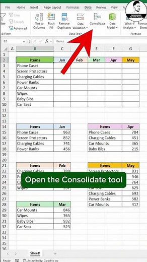 Compile Data in Excel with One Click | Consolidate Tool #shorts