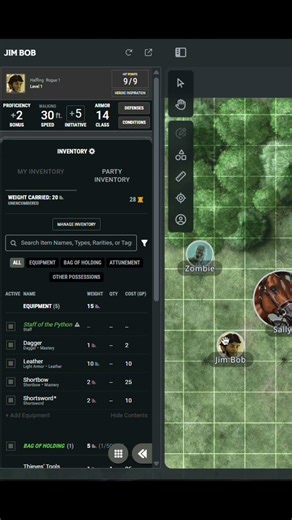 D&D Beyond Maps VTT View Character Sheet Short