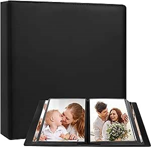 Aevdor 8x10 Photo Album, 168 Photos, Leather Cover, Black