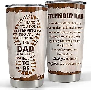 SANDJEST Step Dad Gifts Tumbler 20oz Travel Mug Cup Gift for Bonus Dad Stepfather Stepdad Gift from Step Daughter Son