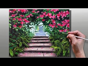 How to Paint Stairway Garden / Step-by-Step Acrylic Painting / Correa Art