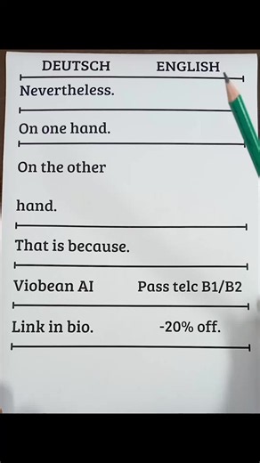 Save this video for your telc exam prep! These 5 structures are essential to boost your points in the writing and speaking parts of the telc B1/B2 exam. But to truly feel ready, textbooks are not enough. Over 50,000 students use Viobean Al to train smarter outside of class. Get an automatic 20% OFF your access by clicking the link in my bio. Viel Erfolg! #deutsch #deutschlernen #telcpreps #germanlearning #learnenglish