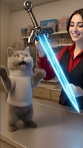 Cute Gray Kitten Becomes a Hero With a Blue Energy Sword 😺⚔️ | #cartoon #ai #fantasy