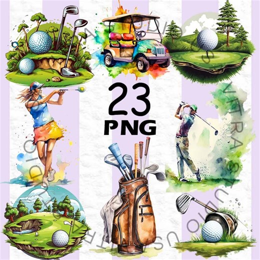 Watercolor Golf Clipart, Golf Cart, Golfer Graphics, Sports Sublimation (23 PNG)V332 - Etsy