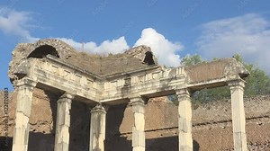 Hadrian’s Villa, Tivoli, Italy, detail of doric pillars. Beautiful and famous archaeological site in Rome. Travel, tourist destination, italian history, summer holidays in Europe Stock Video