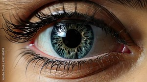 A close view of the high-tech eye. Retinal scanning for personal identification. Concept of laser vision correction, scanning and computer vision