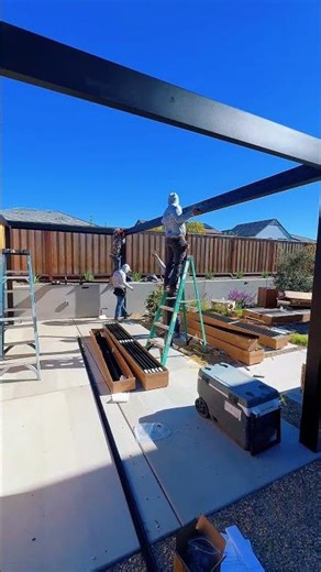 Mediterranean Design using Concrete, Rocks, Pergola #concrete #concreto #olivertree #backyardvibes