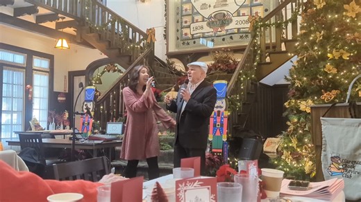 The Clarence Book Review Club enjoyed the sounds of Jack Civiletto and April Mazzone during a Christmas-themed meeting this morning. The duo performed an hour of songs, from festive favorites like "Mele Kalikimaka," "Holly Jolly Christmas" and "Christmas Vacation" to tunes like Harry Connick Jr.'s "I Could Write a Book" and Dean Martin's "On an Evening in Roma." | Clarence Bee | Facebook