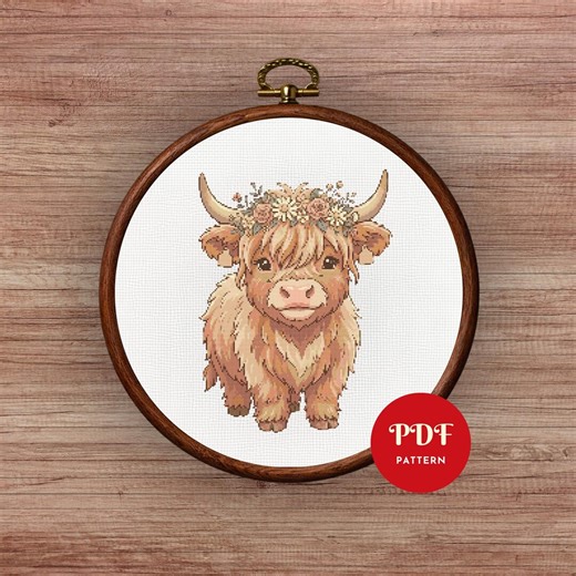 Highland Cow Cross Stitch Pattern PDF, Boho Animal Design (pattern Keeper Compatible, Instant Download) - Etsy