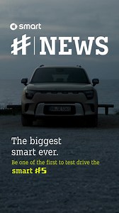 smart is getting bigger and bolder. More space, more versatility, more technology – the smart #5 sets new standards. Welcome to our first medium-sized family SUV, sales will start in the UK at the end of October. WLTP: Electricity consumption combined in kWh/100 miles | kWh/100 km: 29.8 | 18.5 (Pro), 29.6 | 18.4 (Pro /Premium), 32.0 | 19.9 (BRABUS/Pulse/Summit Edition); CO₂ emissions combined (while the car is in operation) in g/miles | g/km: 0; CO₂ class: A; Electric range (WLTP) in miles | km: