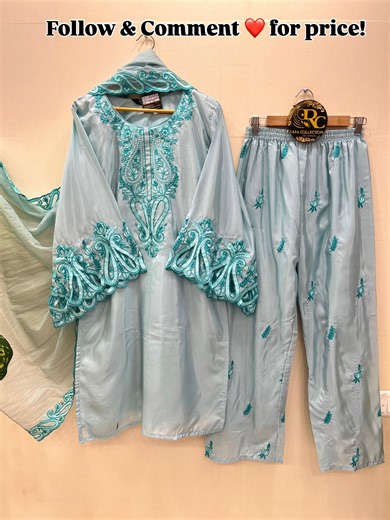 Rafa Collection | Code-3000 ✨ Eid 2026 New Collection Alert ✨ Royal Satin Heavy Bell Sleeves Plazo Suit 💎 Heavy embroidery detailing ✨ Flowy bell sleeves... | Instagram