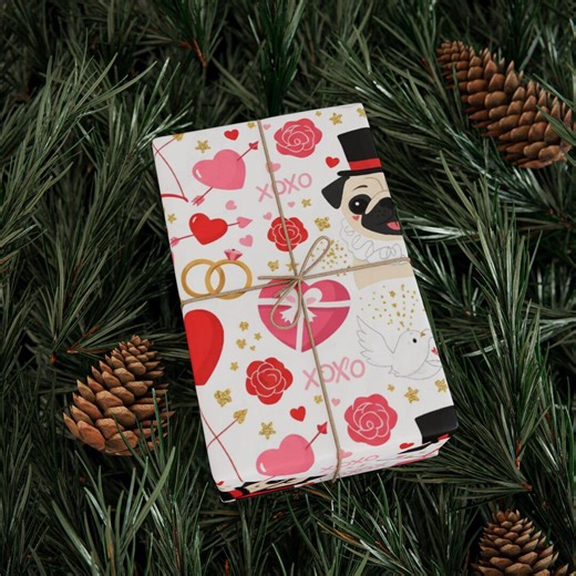 Pug Valentine Wrapping Paper, Dog Love Heart Gift Wrap, Animal Holiday Party Paper, Wedding Anniversary Present, Puppy Decor Wrapping Paper - Etsy