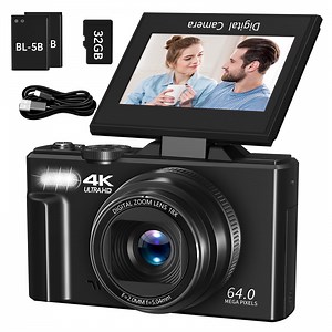 Saneen Digital Camera 4K 64MP Vlogging Camera for YouTube 3''180°Flip Screen 18X Zoom Autofocus 32GB SD Card Video Cameras for Beginners - Walmart.com