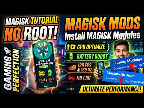 Magisk No Root Tutorial 2026 🔥 Install Best Magisk Modules for 120FPS + 165 HZ + Battery Optimize