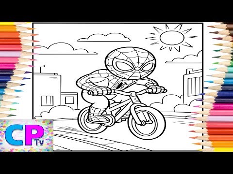 Spiderman Rides Through the City on a Bike/Coloring Activity/Art Therapy/Calming by Colors