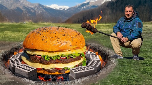 How to make a giant burger over an open fire