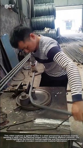 Mastering Steel Bending! How Workers Shape Rebar with Precision on a Bending Platform