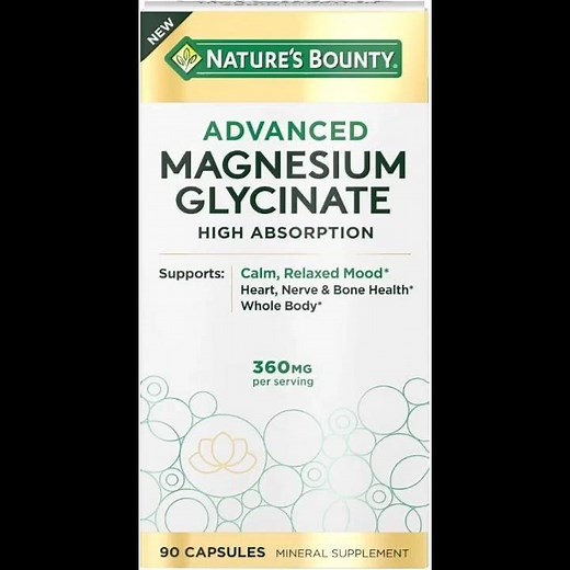 Nature's Bounty High Absorption Magnesium Glycinate for Calm,Relaxed Mood,Heart,Nerves,Muscle & Bone
