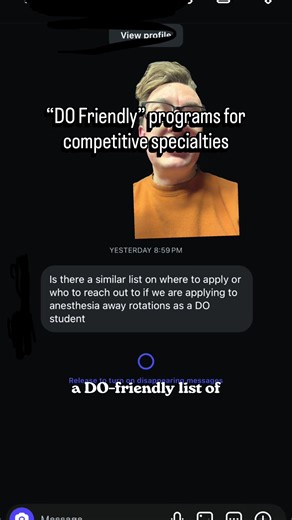 Here is how you find a list of DO friendly programs for almost any competitive specialty. This isn’t necessary for IM, FM, Peds, etc., but it can be helpful for more competitive specialties like ENT, derm, Ophtho. It’s also not a comprehensive list, so be sure to ask mentors in the field who are also DOs, esp students 1-2 years ahead of you in training. They will be able to help you expand this list and give you insight into securing away rotations at these programs.