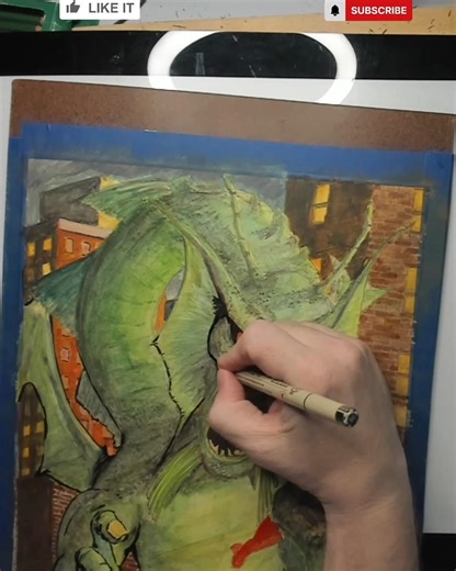 30 Sec Of Inking Fin Fang Foom Spiderman Timelapse (Part 10) #art #marvel #speedrun