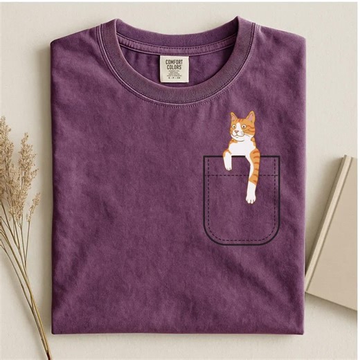 Orange Tabby Cat T-shirt: Comfort Colors Pocket Peek Tee - Etsy