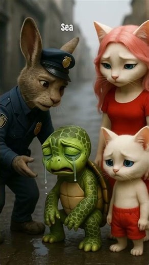 Kitten Finds a Turtle… Police Help Them Reach the Sea! 🐱🐢🌊 #kitten #turtle #police #sea