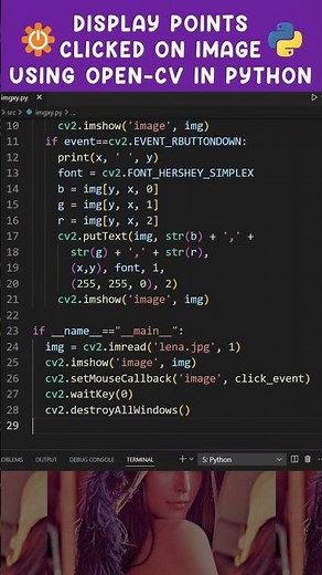 Display coordinates of the points clicked on the image using #opencvpython #opencv #shorts #coding